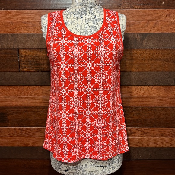 Lands' End Scoop Neck Red Floral Tank Top